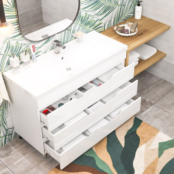 Тумба напольная с раковиной Mirsant Soho quadro 120 см (раковина Deep 120) белый фото 7