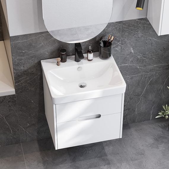 Тумба подвесная с раковиной Акватон Оливия 55 см 1A254201OL010, белый матовый фото 6