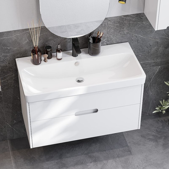 Тумба подвесная с раковиной Акватон Оливия 90 см 1A254401OL010, белый матовый фото 6