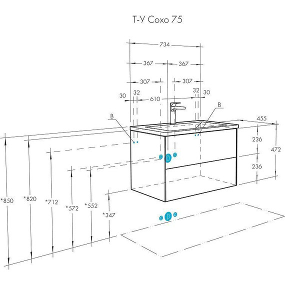 Тумба подвесная с раковиной Акватон Сохо 75 см 1A258101AJ010, белый глянцевый фото 10