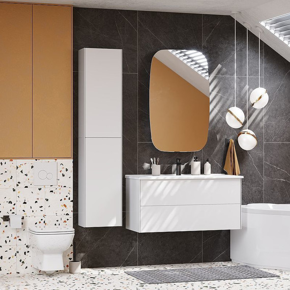 Тумба подвесная с раковиной Акватон Сохо 100 см 1A258201AJ010, белый глянцевый фото 9