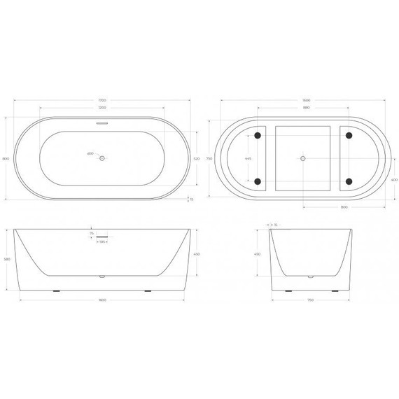 Ванна отдельностоящая BelBagno 170x80 см BB411-1700-800 фото 13