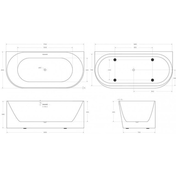 Ванна акриловая BelBagno 170x80 см BB412-1700-800-MATT, белый матовый фото 12
