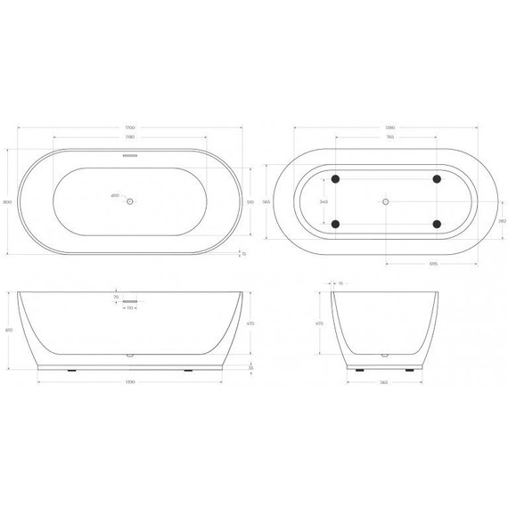 Ванна отдельностоящая BelBagno 170x80 см BB413-1700-800-MATT, белый матовый фото 12