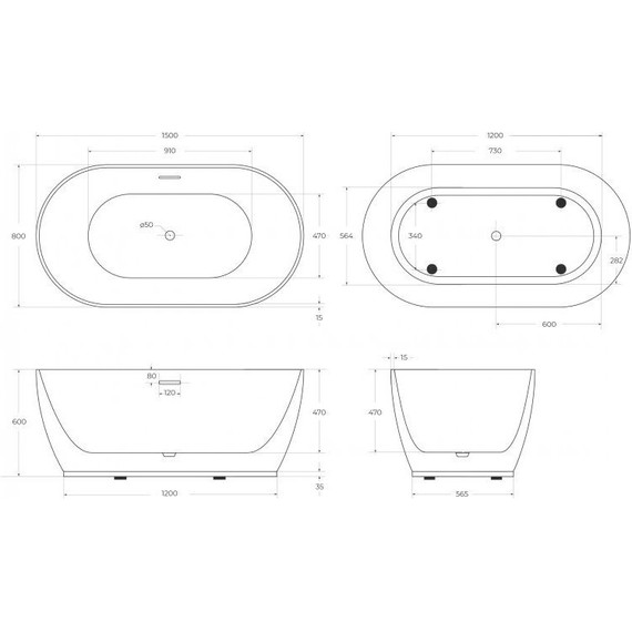 Ванна отдельностоящая BelBagno 150x80 см BB413-1500-800, Размер - мм: 1500х800 фото 11