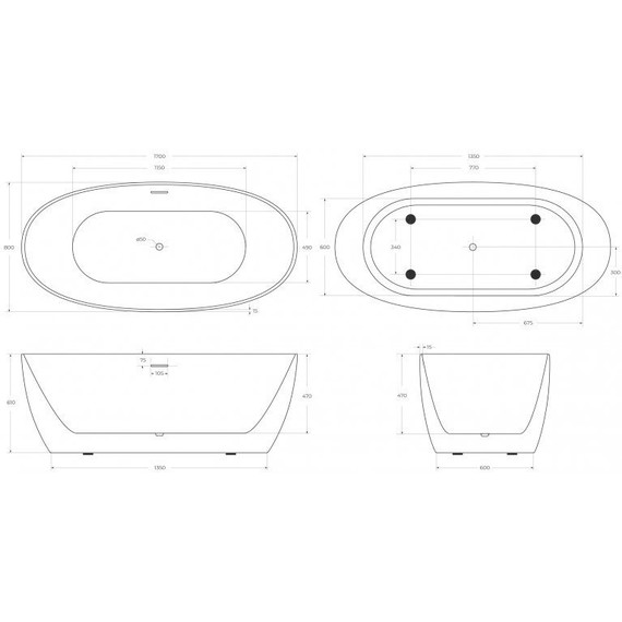 Ванна отдельностоящая BelBagno 170x80 см BB414-1700-800 фото 9