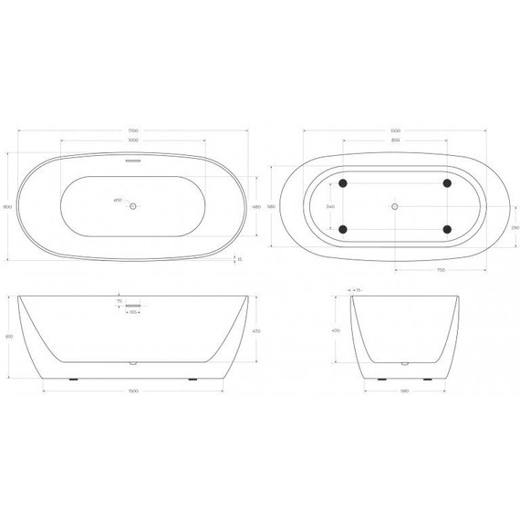 Ванна отдельностоящая BelBagno 170x80 см BB415-1700-800 фото 7