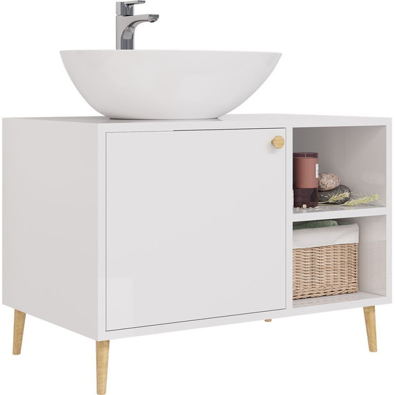 Тумба напольная со столешницей Dreja Luno 80 см 99.2002, белый глянцевый фото 2