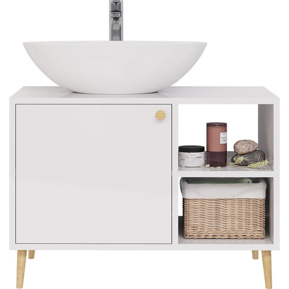 Тумба напольная со столешницей Dreja Luno 80 см 99.2002, белый глянцевый фото 3