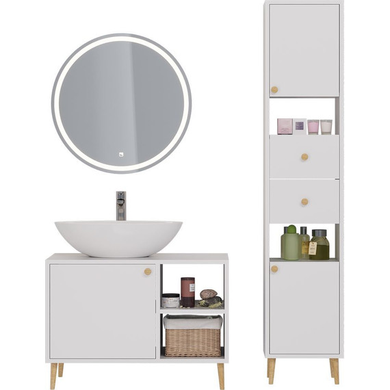 Тумба напольная со столешницей Dreja Luno 80 см 99.2002, белый глянцевый фото 6