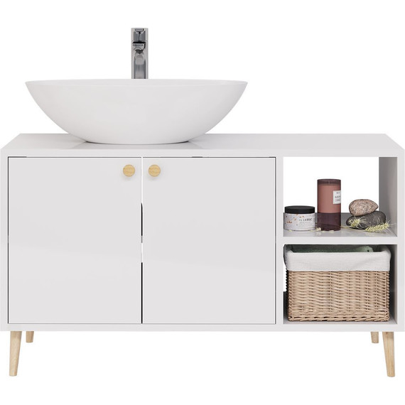 Тумба напольная со столешницей Dreja Luno 100 см 99.2003, белый глянцевый фото 2