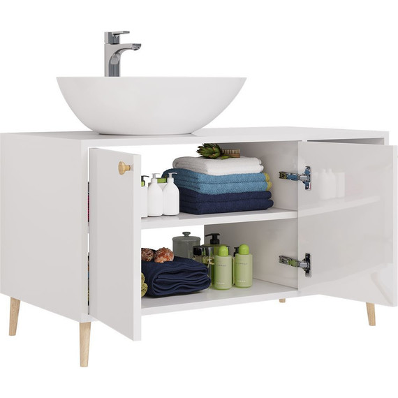 Тумба напольная со столешницей Dreja Luno 100 см 99.2003, белый глянцевый фото 4