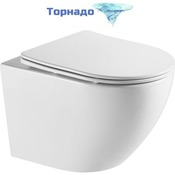 Унитаз подвесной безободковый Azario Grado AZ-0046-UQ1 с тонкой крышкой микролифт (Система смыва торнадо) фото 