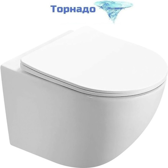 Унитаз подвесной безободковый Azario Trevi AZ-0093UQ3 с тонкой крышкой микролифт (Система смыва торнадо) фото 
