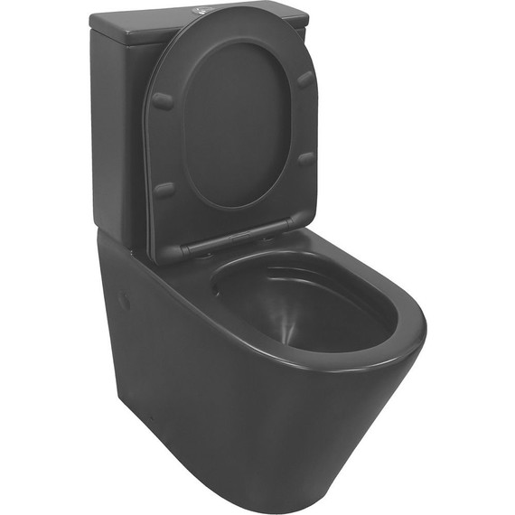 Унитаз-компакт безободковый Azario Black Queen AZ-8380 с тонкой крышкой микролифт, чёрный матовый, Цвет производителя: чёрный матовый - 3 Унитаз-компакт безободковый Azario Black Queen AZ-8380 с тонкой крышкой микролифт, чёрный матовый, Цвет производителя: чёрный матовый фото 3