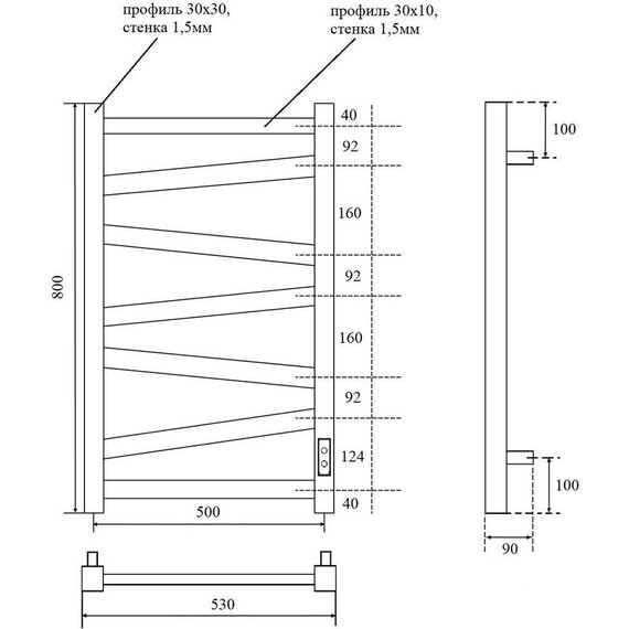 Полотенцесушитель электрический Point Феникс П7 500x800 мм PN15858B, чёрный (скрытое подключение) фото 3