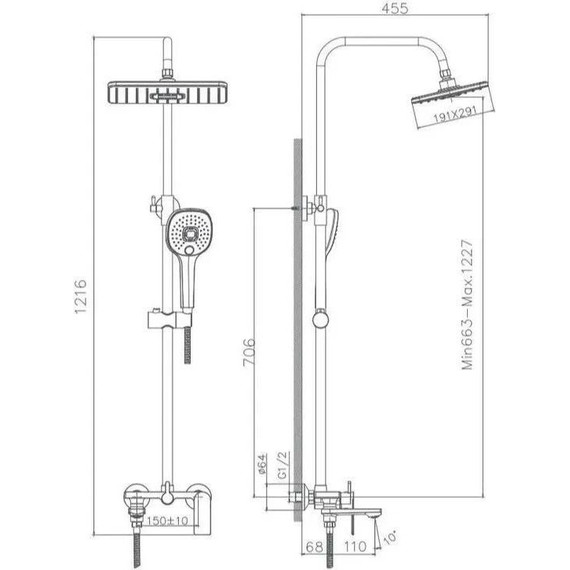 Душевой комплект Haiba: Душевая стойка HB23505 + смеситель для раковины HB13505, цвет хром фото 7