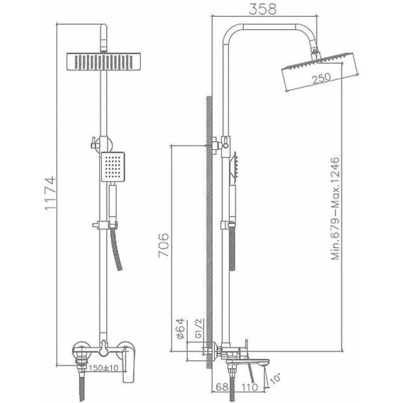 Душевой комплект Haiba: Душевая стойка HB24533-3 + смеситель для раковины HB10533-3, цвет графит фото 8