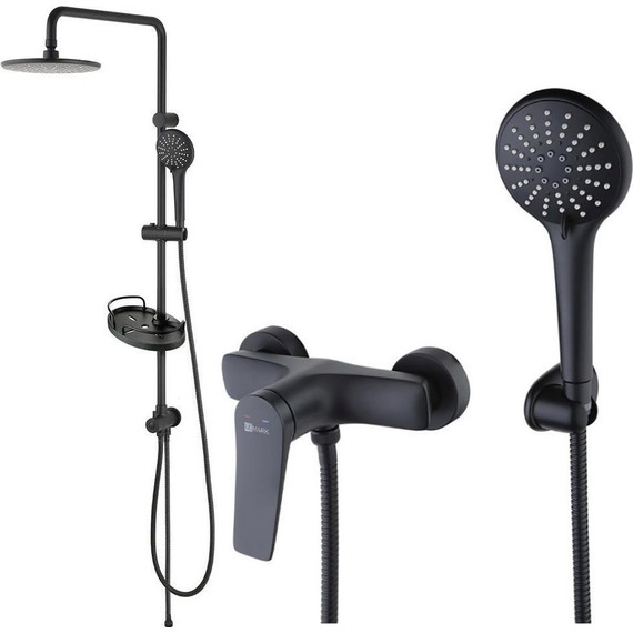Душевой комплект Lemark: Душевая стойка Bronx LM3788BL + смеситель для душа Bronx LM3703BL, чёрный фото 
