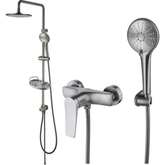 Душевой комплект Lemark: Душевая стойка Bronx LM3788GM + смеситель для душа Bronx LM3703GM, графит фото 