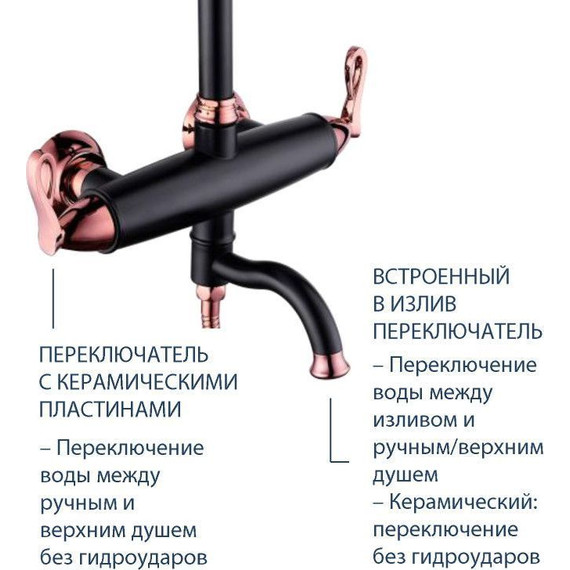 Душевой комплект Lemark: Душевая стойка Prime LM6162BRG + cмеситель для раковины Prime LM6106BRG, чёрный/розовое золото - 8 Душевой комплект Lemark: Душевая стойка Prime LM6162BRG + cмеситель для раковины Prime LM6106BRG, чёрный/розовое золото фото 8