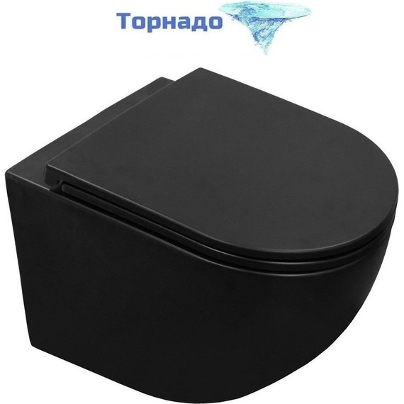 Унитаз подвесной безободковый Azario Grado AZ-0046-UQ1-MB с тонкой крышкой микролифт, чёрный матовый (Система смыва торнадо), Цвет производителя: чёрный матовый фото 