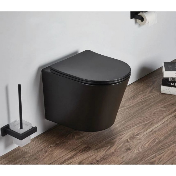 Инсталляция с подвесным унитазом комплект: Aquatek Standart 50 INS-0000012 с подвесным безободковым унитазом Azario Teramo AZ-053E-R-MB SP сиденье микролифт, крепление, кнопка смыва чёрная + набор для гигиенического душа Haiba HB5511-7 - 4 Инсталляция с подвесным унитазом комплект: Aquatek Standart 50 INS-0000012 с подвесным безободковым унитазом Azario Teramo AZ-053E-R-MB SP сиденье микролифт, крепление, кнопка смыва чёрная + набор для гигиенического душа Haiba HB5511-7 фото 4