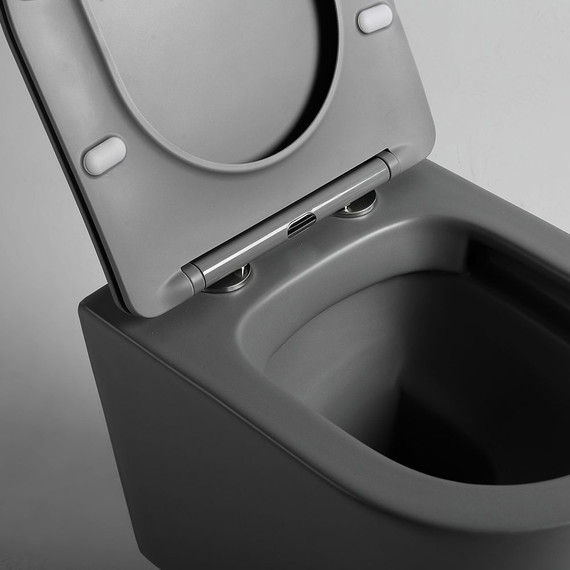 Унитаз подвесной безободковый Vincea Piatti VT1-11SMA с тонкой крышкой микролифт, антрацит матовый - 2 Унитаз подвесной безободковый Vincea Piatti VT1-11SMA с тонкой крышкой микролифт, антрацит матовый фото 2