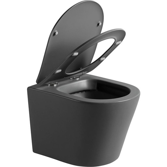 Унитаз подвесной безободковый Vincea Piatti VT1-11SMA с тонкой крышкой микролифт, антрацит матовый - 5 Унитаз подвесной безободковый Vincea Piatti VT1-11SMA с тонкой крышкой микролифт, антрацит матовый фото 5