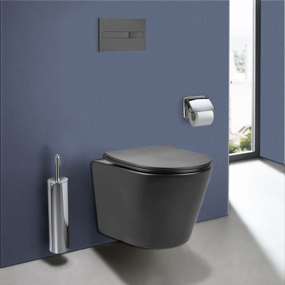 Унитаз подвесной безободковый Vincea Piatti VT1-11SMA с тонкой крышкой микролифт, антрацит матовый - 9 Унитаз подвесной безободковый Vincea Piatti VT1-11SMA с тонкой крышкой микролифт, антрацит матовый фото 9