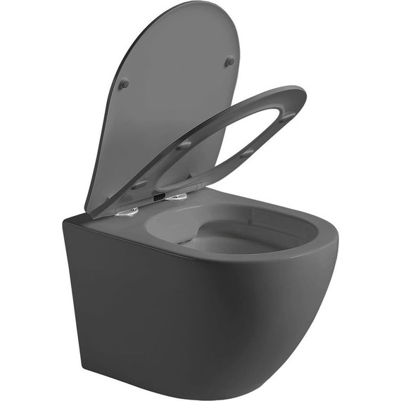 Унитаз подвесной безободковый Vincea Globo VT1-14SMA с тонкой крышкой микролифт, антрацит матовый фото 2