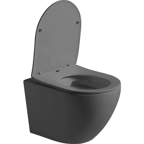 Унитаз подвесной безободковый Vincea Globo VT1-14SMA с тонкой крышкой микролифт, антрацит матовый фото 3