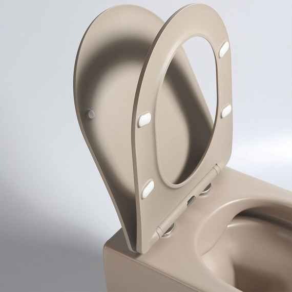 Унитаз подвесной безободковый Vincea Evo VT1-34SMC с тонкой крышкой микролифт, капучино матовый, Цвет производителя: бежевый фото 5