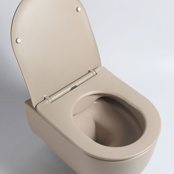 Унитаз подвесной безободковый Vincea Evo VT1-34SMC с тонкой крышкой микролифт, капучино матовый, Цвет производителя: бежевый фото 6