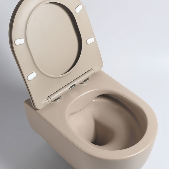 Унитаз подвесной безободковый Vincea Evo VT1-34SMC с тонкой крышкой микролифт, капучино матовый, Цвет производителя: бежевый фото 7