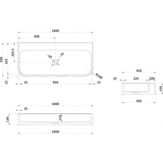 Раковина подвесная Abber Stein 100 см AS2652-1.0, белый матовый фото 4