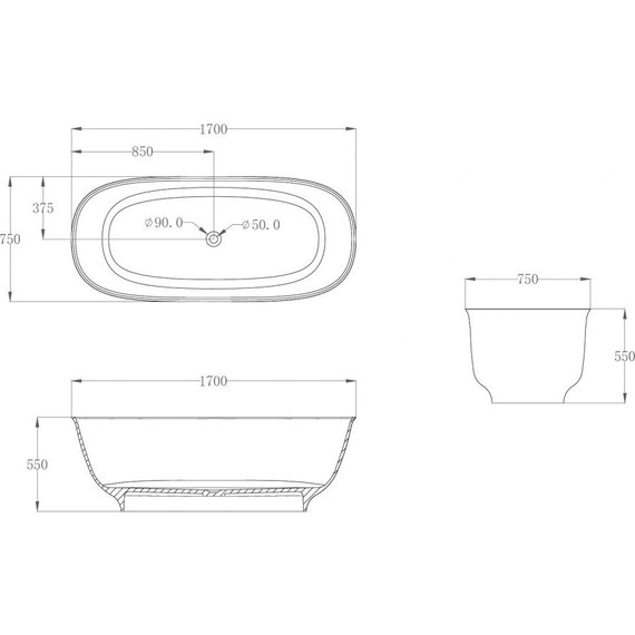 Ванна отдельностоящая Abber Kristall 170x75 см AT9707Onyx, чёрный фото 5