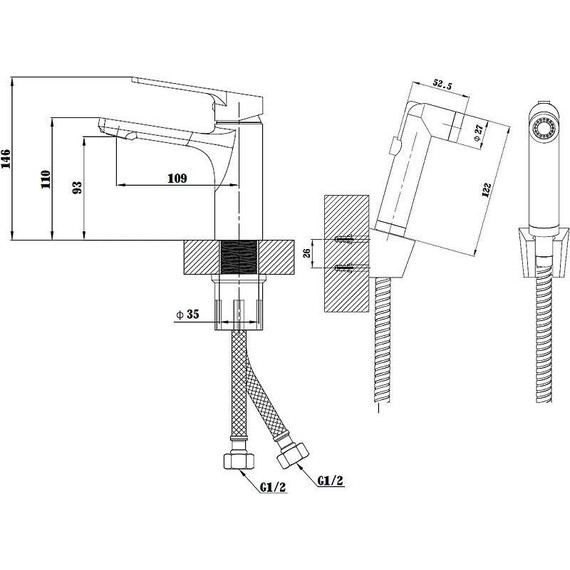 Смеситель для раковины с гигиеническим душем Esko Singapore black SB 27H, чёрный матовый - 2 Смеситель для раковины с гигиеническим душем Esko Singapore black SB 27H, чёрный матовый фото 2
