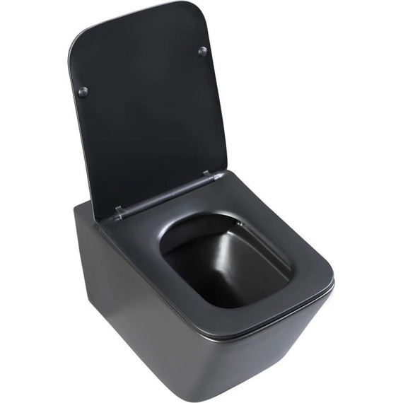 Унитаз подвесной безободковый Aquanet Rimless Tavr-W BL-103N-WHT black 287011 с тонкой крышкой микролифт, чёрный матовый, Цвет производителя: чёрный матовый фото 13