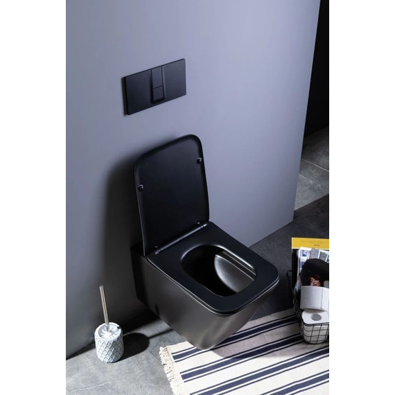 Унитаз подвесной безободковый Aquanet Rimless Tavr-W BL-103N-WHT black 287011 с тонкой крышкой микролифт, чёрный матовый, Цвет производителя: чёрный матовый фото 18