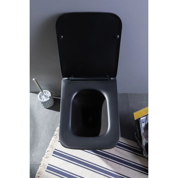 Унитаз подвесной безободковый Aquanet Rimless Tavr-W BL-103N-WHT black 287011 с тонкой крышкой микролифт, чёрный матовый, Цвет производителя: чёрный матовый фото 19