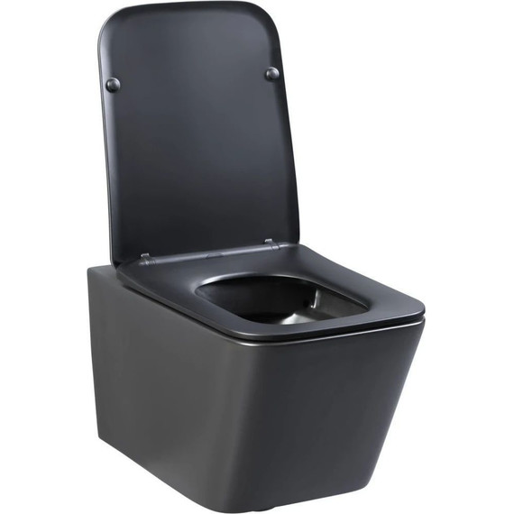 Унитаз подвесной безободковый Aquanet Rimless Tavr-W BL-103N-WHT black 287011 с тонкой крышкой микролифт, чёрный матовый, Цвет производителя: чёрный матовый фото 2