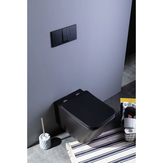 Унитаз подвесной безободковый Aquanet Rimless Tavr-W BL-103N-WHT black 287011 с тонкой крышкой микролифт, чёрный матовый, Цвет производителя: чёрный матовый фото 20