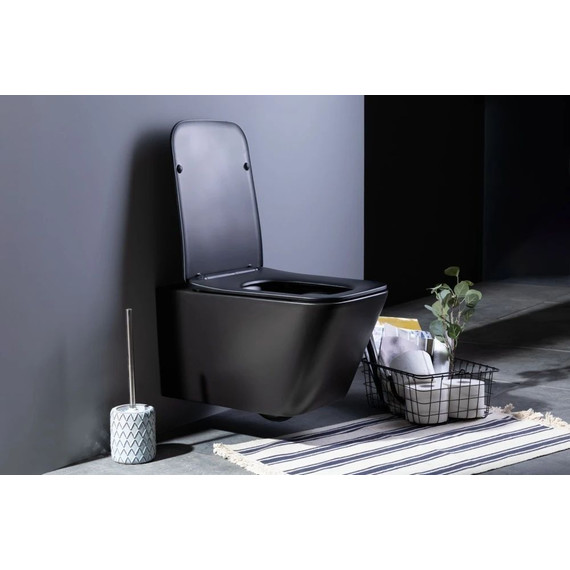 Унитаз подвесной безободковый Aquanet Rimless Tavr-W BL-103N-WHT black 287011 с тонкой крышкой микролифт, чёрный матовый, Цвет производителя: чёрный матовый фото 21