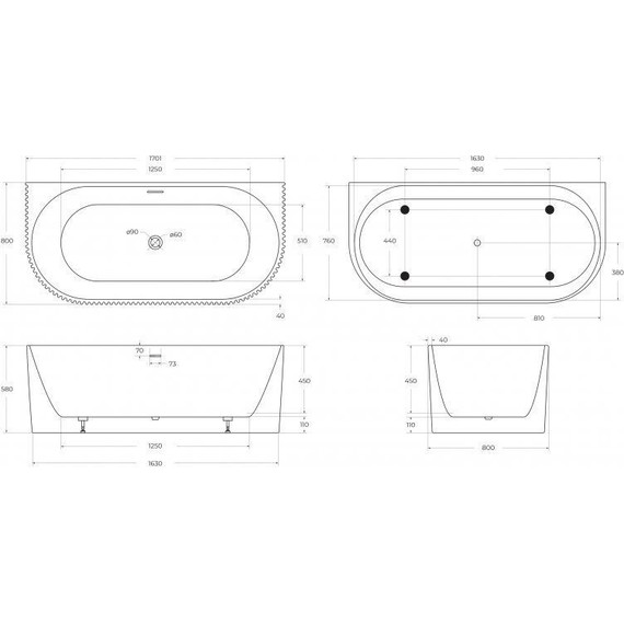 Ванна акриловая BelBagno 170x80 см BB713-1700-800 фото 2