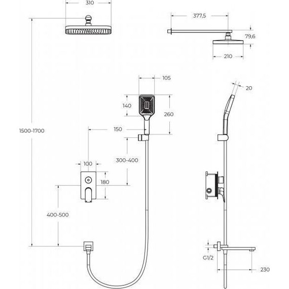 Душевая система для ванна BelBagno DUE-VDSET-CRM - 2 Душевая система для ванна BelBagno DUE-VDSET-CRM фото 2