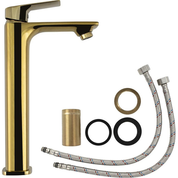 Смеситель для раковины высокий Magnus 8407, золото фото 4