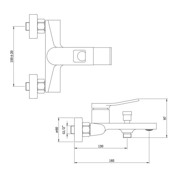 Смеситель для ванны Bronze de Luxe Element EL03GB, матовое золото/чёрный фото 6
