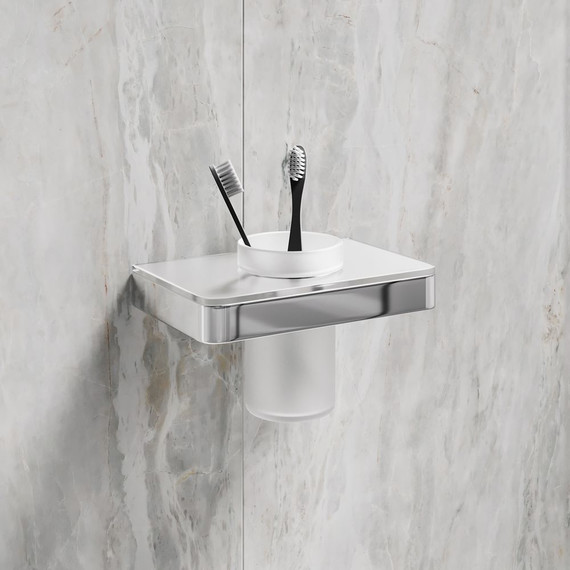 Стакан для зубных щеток Lemark Glass line 9731034, хром/белое стекло - 2 Стакан для зубных щеток Lemark Glass line 9731034, хром/белое стекло фото 2