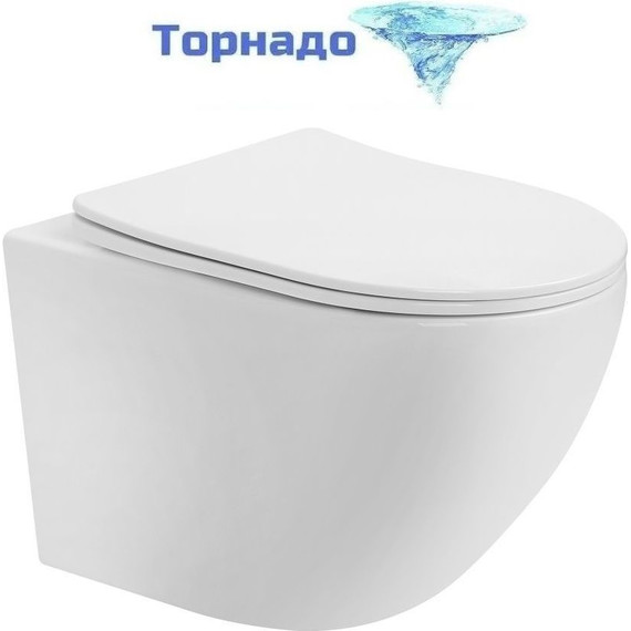 Унитаз подвесной безободковый Abber Bequem AC1100T с тонкой крышкой микролифт (Система смыва торнадо), Цвет производителя: белый фото 